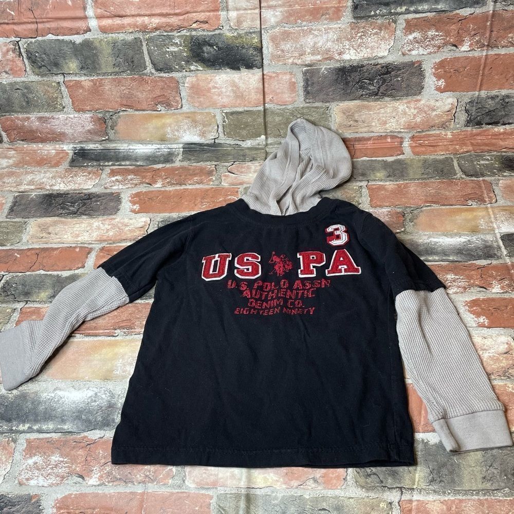5 for $25🔥U.S. Polo Assn. Grey Long Sleeve Hooded T-Shirt‎ Size 5/6